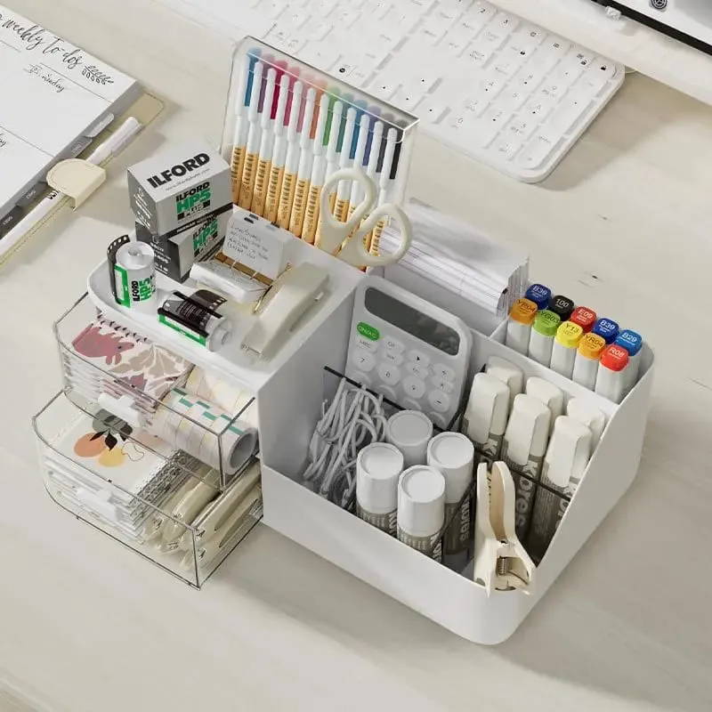 Organizador de cosméticos com 2 gavetas transparentes, grande capacidade, visão clara, economia de espaço, deslizamento suave para pincéis de maquiagem