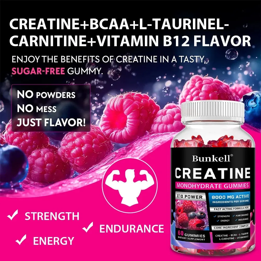 Gomas de monohidrato de creatina - 8000 mg pré/pós-treino, construção muscular de força física fornecem suplementos energéticos