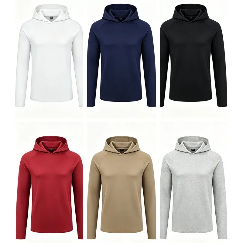 Hoodies de manga longa dos homens camisas de proteção solar sólido secagem rápida camiseta dos homens musculação fitness muscular sportwear roupas de ginásio