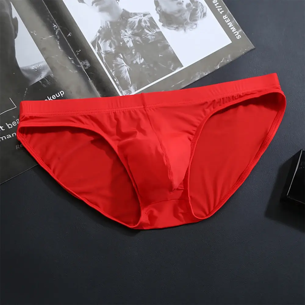 Men's Ice Silk Underwear Briefs Breathable Low-Waist U-Convex Undershorts Shorts Solid Color Briefs Men Underpants