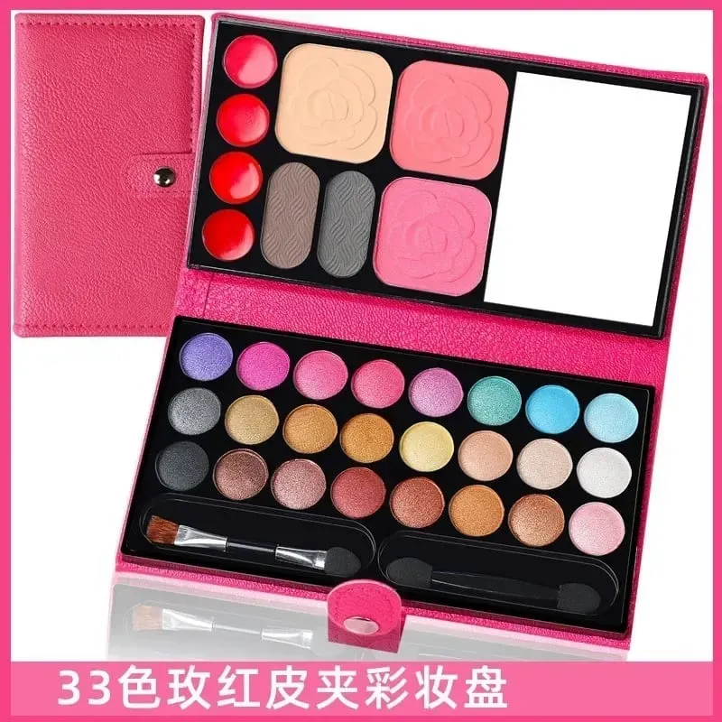 Sombra de olho em pó blush batom duradouro conjunto de maquiagem cosméticos com espelhos para iniciantes crianças viagem paletas portáteis 33 cores