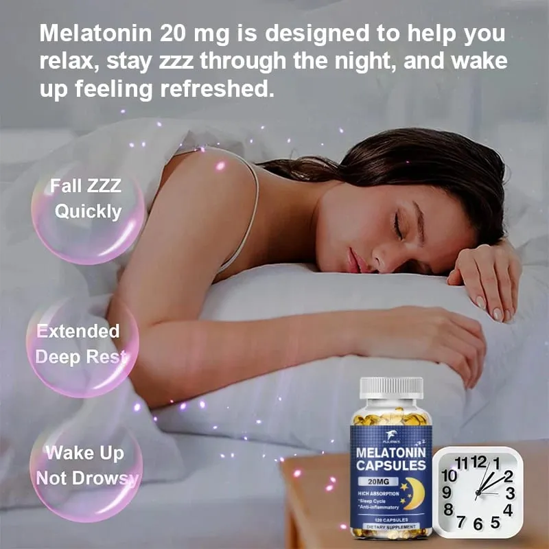 Suplemento dietético para sono de melatonina 20mg 120 cápsulas com sabor de morango contém melatonina - sono saudável