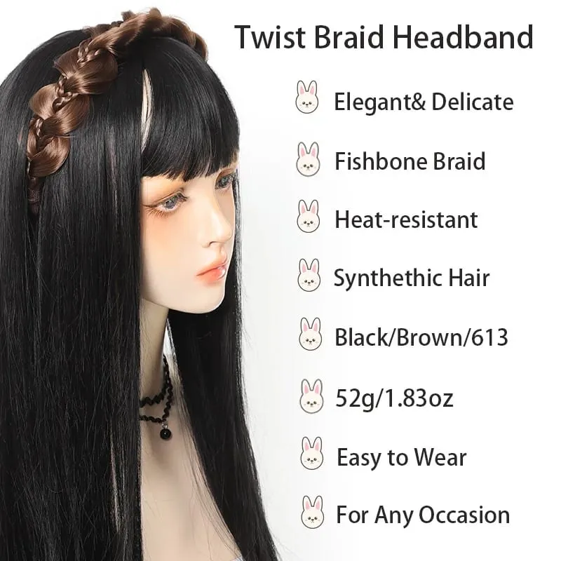 Twist Braid Headband Synthetic Fishbone Braid Wig Headband 1pc Non-Slip Twist Braid Hair Hoop Hair Accessories For Women Girls