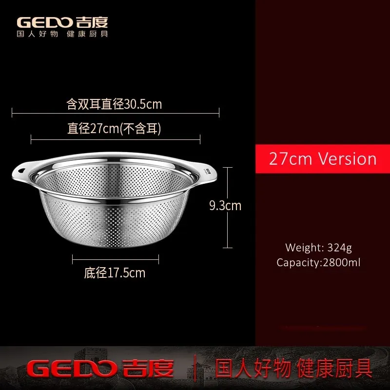 LFGB Certification Kitchen Fruit Vegetable and Rice Washing Basin 23~31cm Diameter Dense Drainage Hole Colander with Side Handle