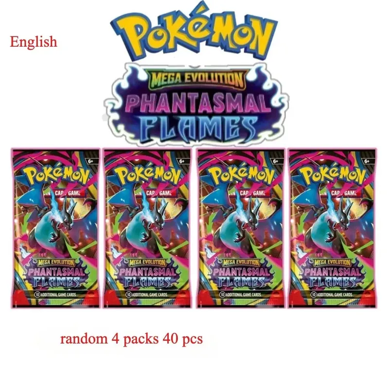 Cartão pokémon divertido 40-360 segundos, mega evolução, chamas fantasmas, reforço inglês, cartão de batalha, fãs de anime, brinquedo de presente de aniversário para crianças — image 10