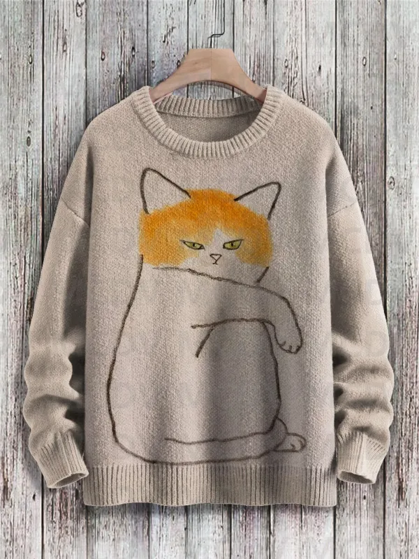 Cute Black Cat Flower Birds Art Pattern Print Casual Knit Pullover Sweater Classic Sweater Men's For Women's Pullover
