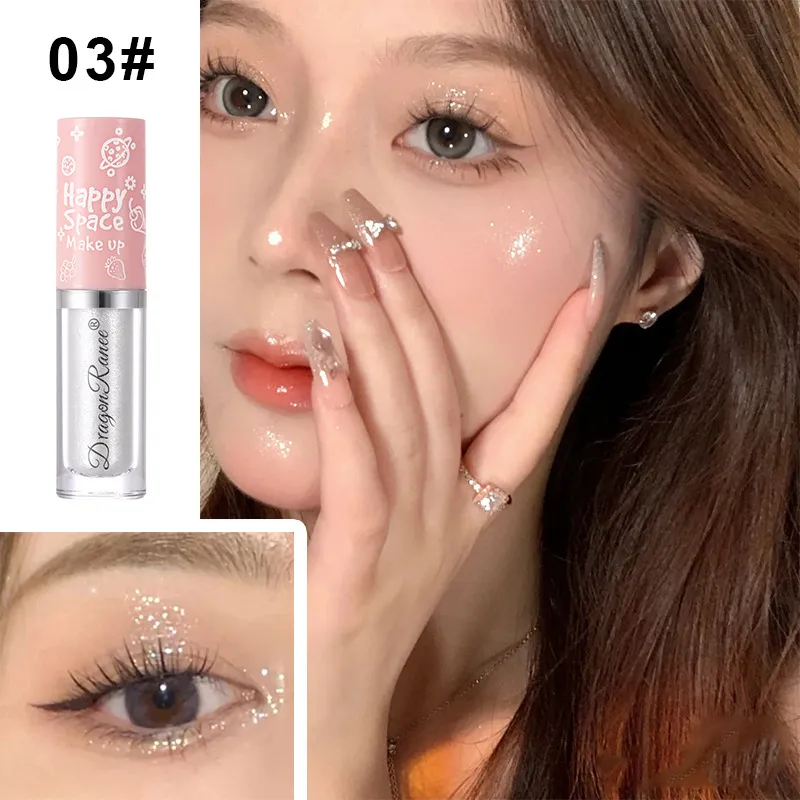 Sombra perolada com glitter líquido, maquiagem de longa duração, delineador brilhante, caneta de bicho da seda, iluminador cosmético