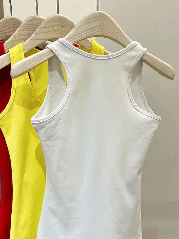New Korean Style U-Neck Sleeveless Strap Tank Tops Slimming Base Layer Top Fashion Minimalist Design Summer Female Solid Camis