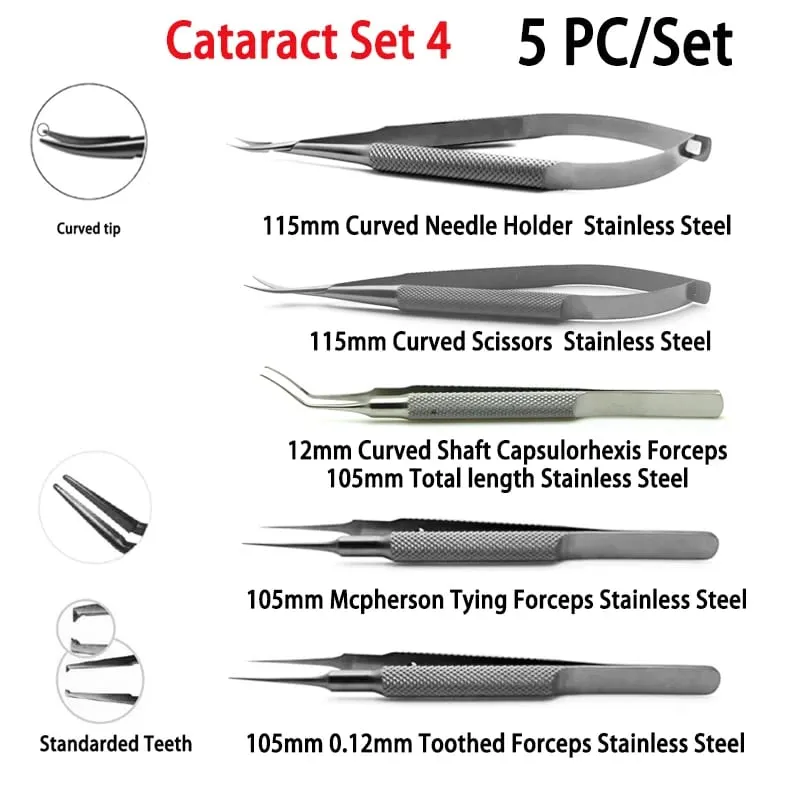 Conjunto de pinças para catarata de uso não médico, porta-agulhas 4 unidades/conjunto ferramentas de reparo doméstico Hi Eye