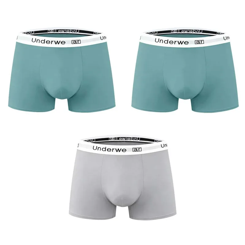 3 pçs masculino cintura média impresso boxers shorts cor sólida simples casual briefs roupa interior respirável confortável calcinha L-2XL