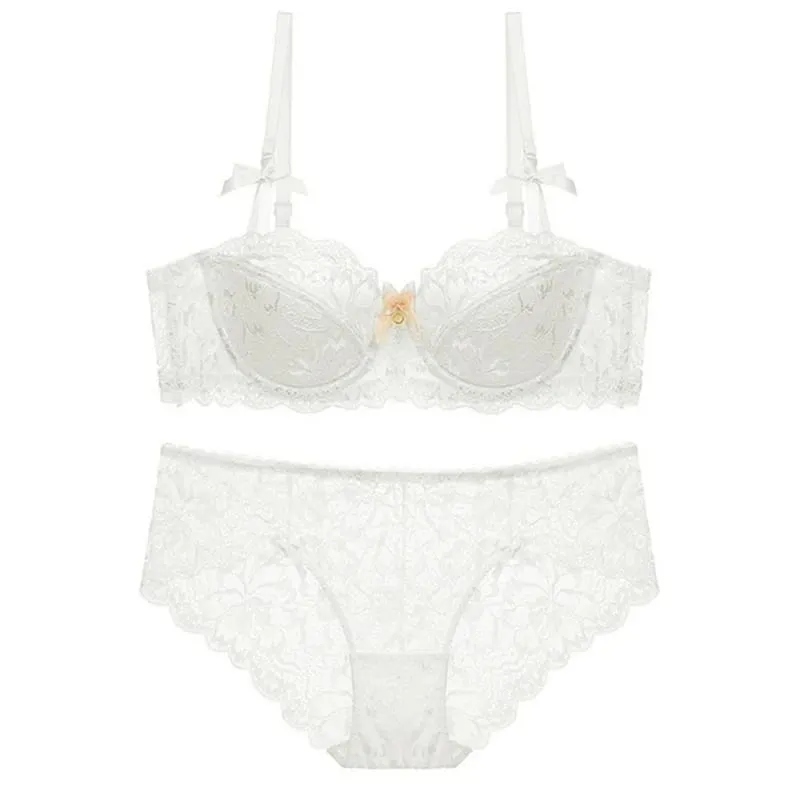Conjunto de lingerie com alça ajustável para mulheres, 2 peças de sutiã e calcinha de renda floral