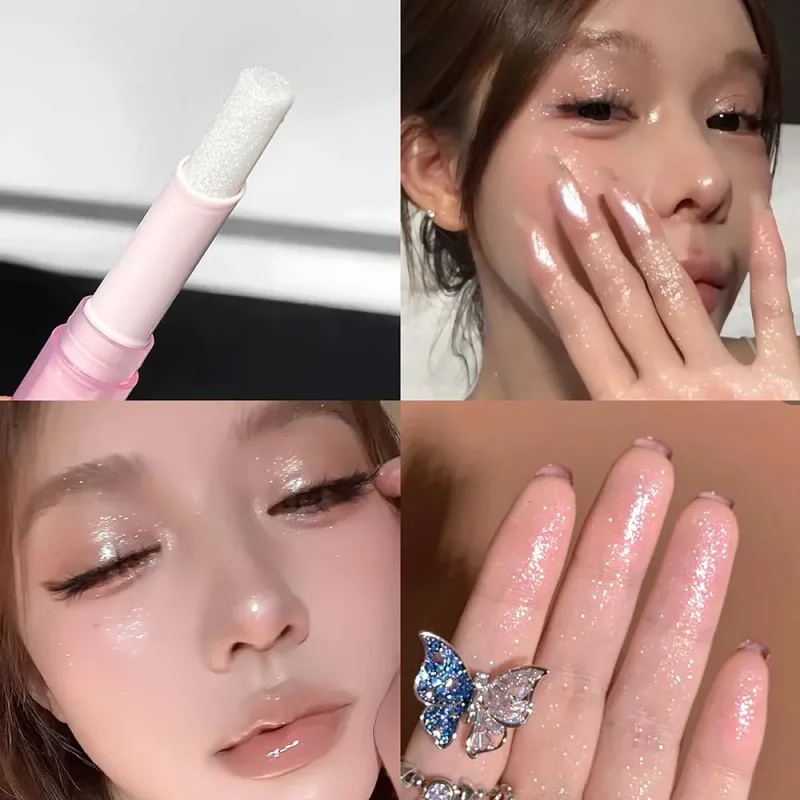 Caneta iluminadora de sombra brilhante, à prova d'água, azul diamante, gelatina, bastão, glitter, rosa, roxo, sombra de olho, maquiagem brilhante