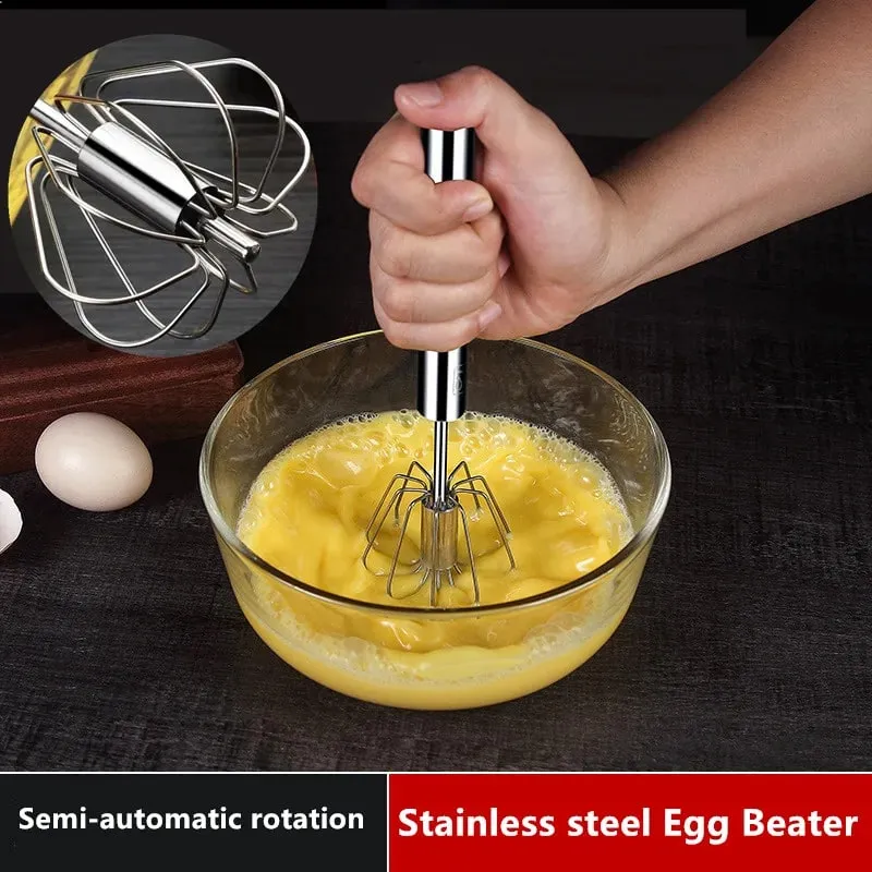 Batedor de ovos rotativo semiautomático, doméstico, aço inoxidável, utensílios de creme, batedor, misturador manual, ferramenta de cozinha