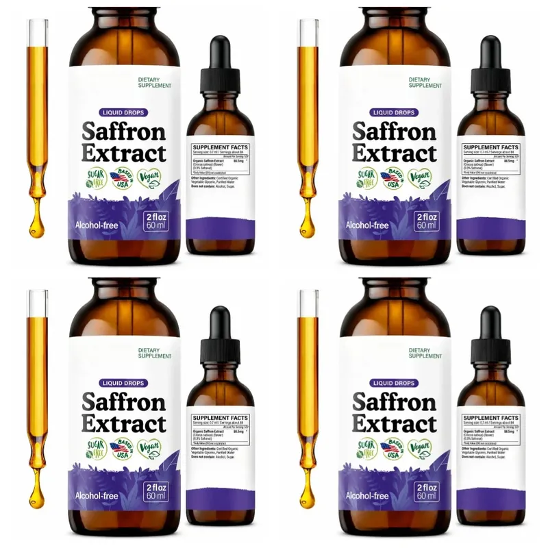 Extrato líquido de açafrão orgânico cai suplemento de ervas à base de plantas vegan açúcar sem álcool 60ml suplementos diários de saúde