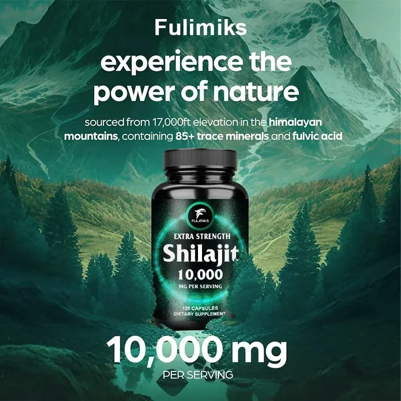 Fulimiks Shilajit 10000mg Cápsulas com Extrato Puro do Himalaia e Ácido Fúlvico Suportam Vitalidade Diária Resistência Saúde Geral