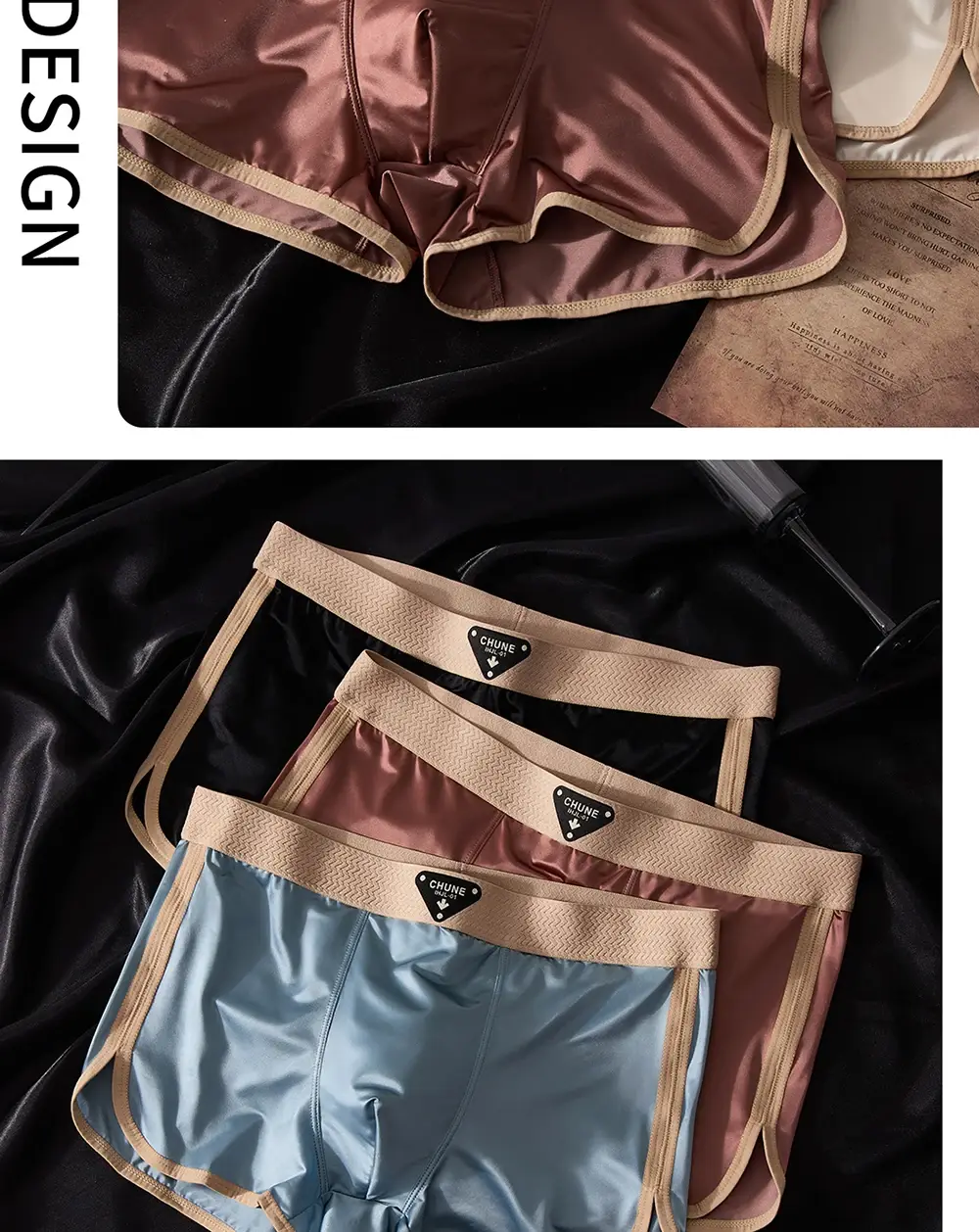 Calcinha Higroscópica Respirável Respirável de Dupla Camada de Seda Boxer de Luxo Cetim Seda Masculina Cuecas de Alta Elasticidade