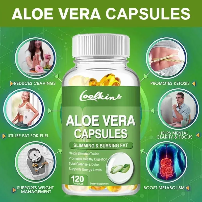 Cápsulas de extrato de Aloe Vera - Apoia a saúde digestiva e imunológica intestinal, alivia a constipação e equilibra a acidez do estômagoSu