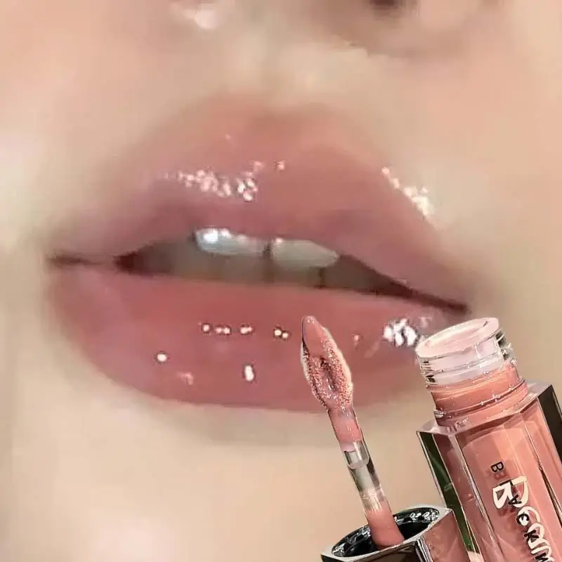 Gelo transparente marrom brilho labial hidratante batom líquido brilhante nude água luz espelho de vidro maquiagem de longa duração