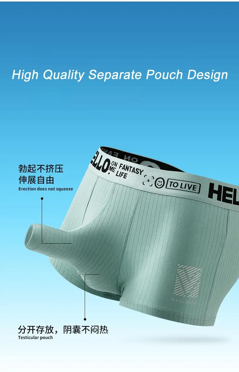Cueca boxer com nariz aberto de elefante, cueca boxer de algodão confortável e respirável separada para homens, bolsa longa para pênis, roupa íntima sexy