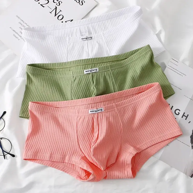 1PCS/3PCS/9PCS Men Boxer Shorts Low-rise Solid Color Ribbed Panties Underpants
