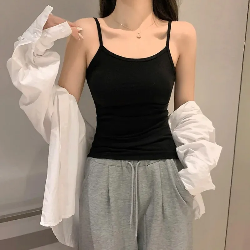 Simples cor sólida feminina regata de algodão macio camis sem mangas colete básico camiseta sexy com tiras camisola para roupas femininas