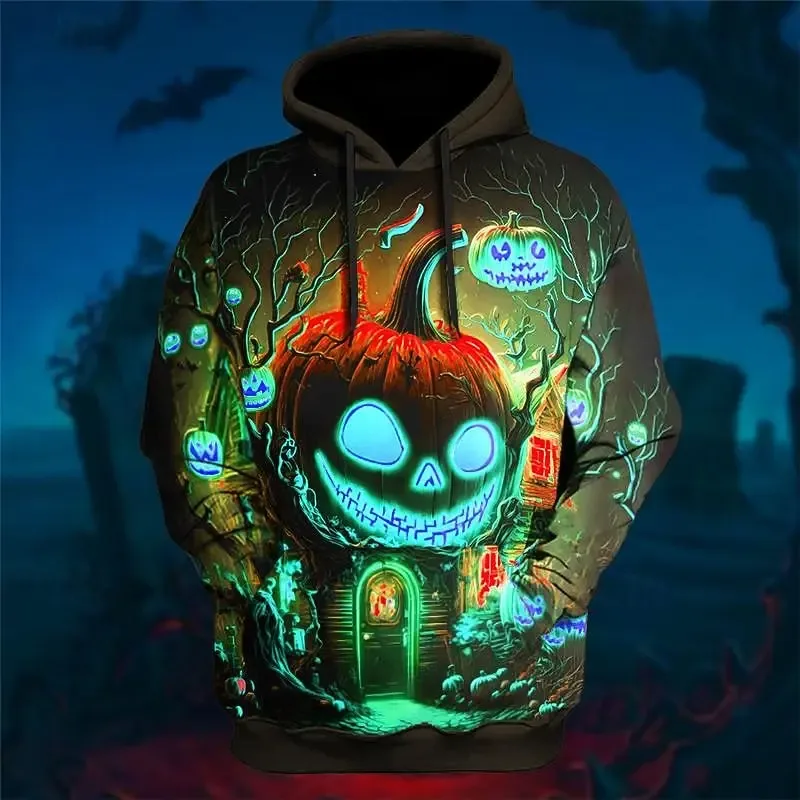 Men Halloween Evil Pumpkin Graphic Printed Hoodie Long Sleeve Pullover Sweatshirt Lantern Men Hooded Shirts Festival Tops — image 10
