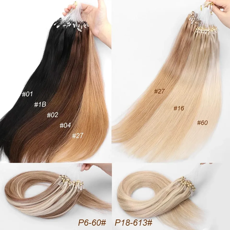 Extensões de cabelo humano micro loop, fácil instalação em casa, micro contas, loiro, marrom, preto, reto, 30 g/pacote