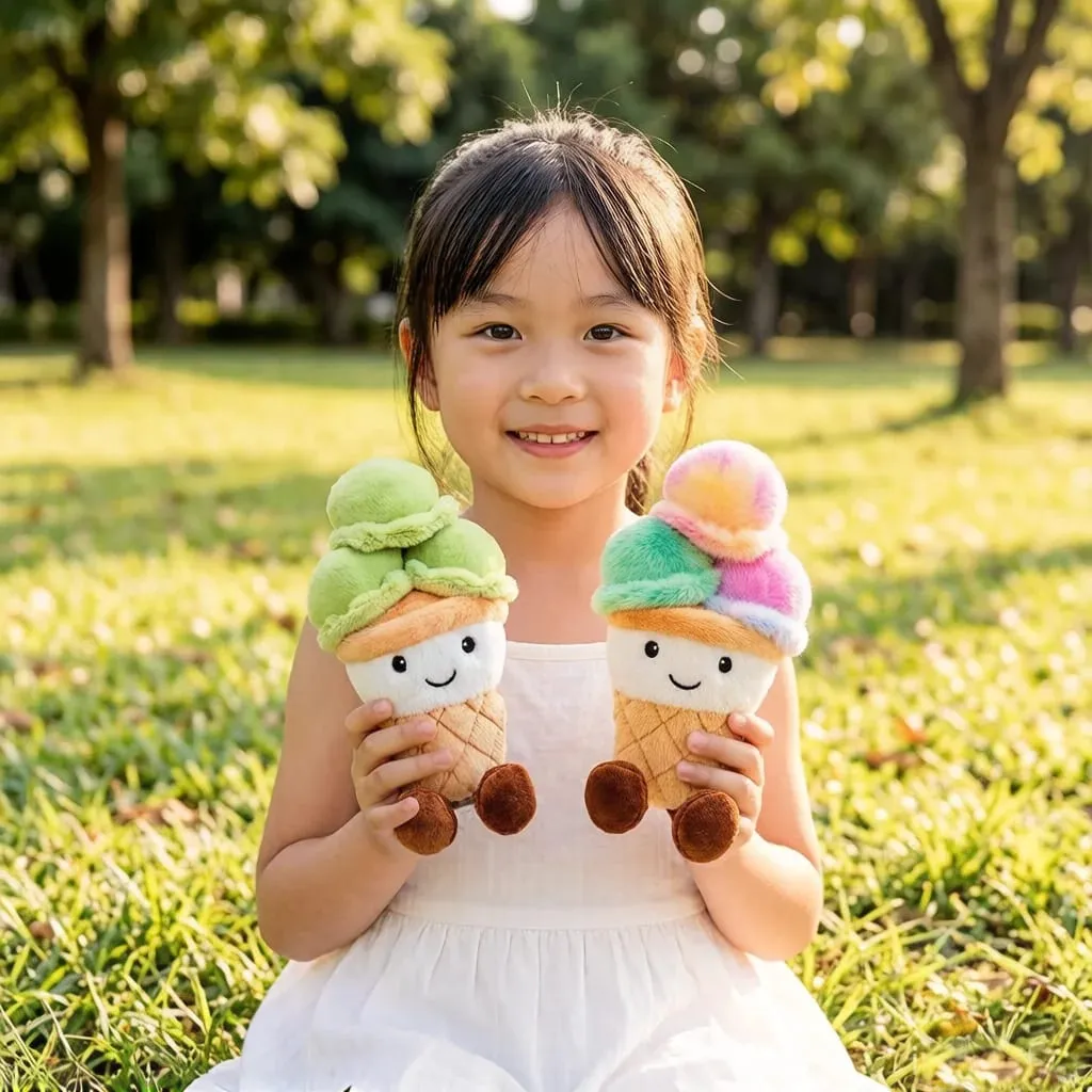 NEW Scoops Ice Cream Cone Plush Toy Stuffed Summer Snack Small Pillow Humanoid Smiling Face with Legs Kawaii Plushie Gift