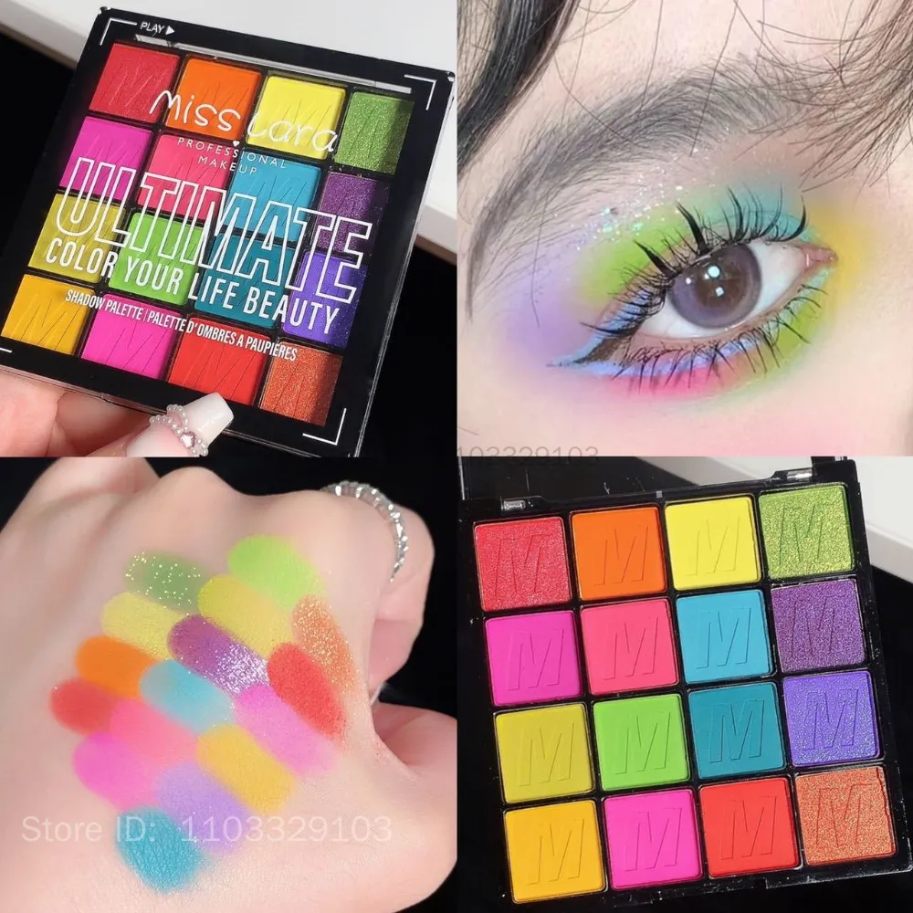 Paleta de sombra de olho arco-íris, 16 cores, verão, longa duração, à prova d'água, perolada, fosca, brilhante, sombra feminina, maquiagem de olhos de beleza