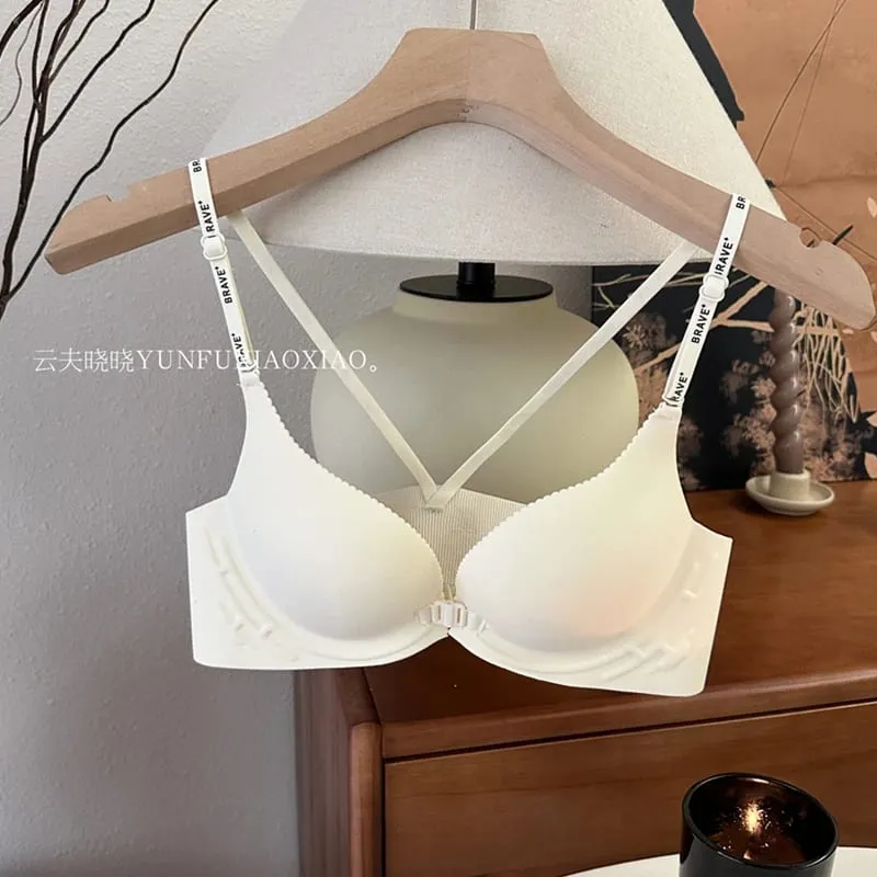 Conjunto de lingerie sem costas com fecho frontal e conjunto de sutiã pequeno, anti-flacidez, edificante, confortável e sem aro.