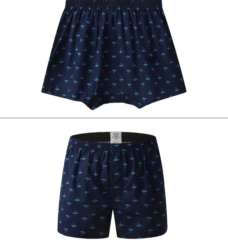 Men's Cotton Boxer Shorts, Printed Pattern Men's Underwear, College Style Shorts, Summer Breathable And Comfortable Loungewear