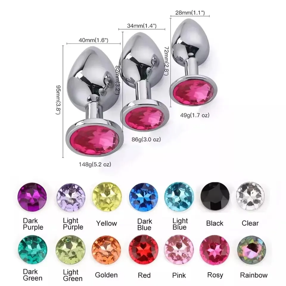 Plugue anal de 3 tamanhos inoxidável, plugue anal de cristal para iniciantes, estimulador de masturbação anal, vibradores adultos, brinquedos sexuais portáteis para homens e mulheres