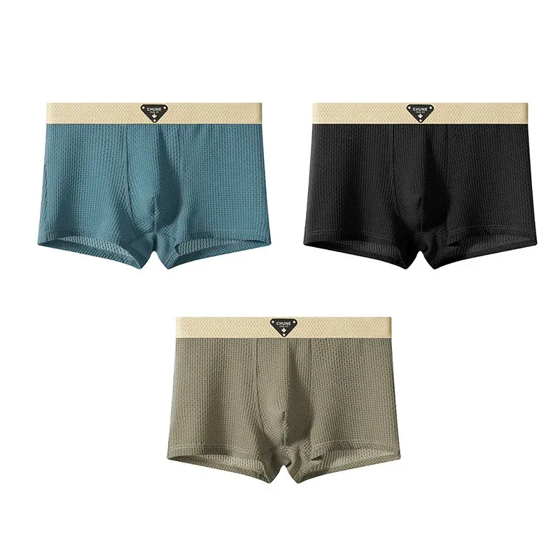 1/3 pçs masculino fresco gelo seda boxers shorts verão cetim-como sólida cuecas pele amigável malha respirável virilha roupa interior masculina