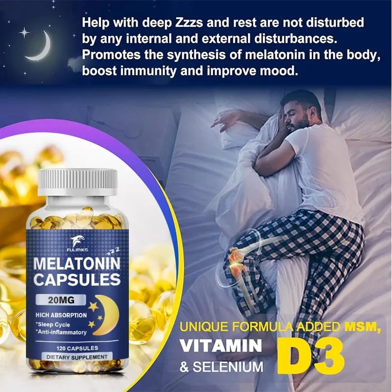 Suplemento dietético para sono de melatonina 20mg 120 cápsulas com sabor de morango contém melatonina - sono saudável
