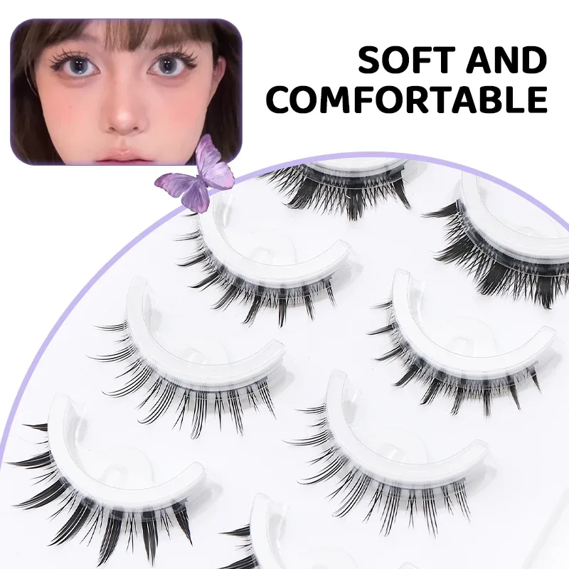 5 pares de cílios postiços autoadesivos estilo misto mangá, sem cola, reutilizáveis, cílios naturais para maquiagem diária dos olhos