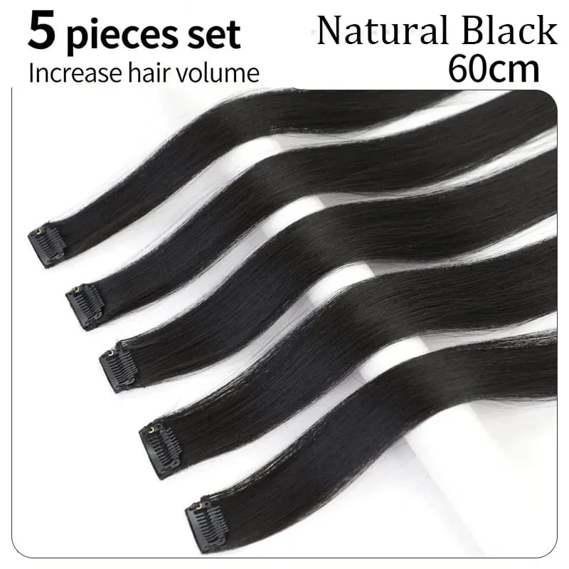 Grampo de 5 pces 60cm no cabelo humano das extensões do cabelo para adicionar volumesintético