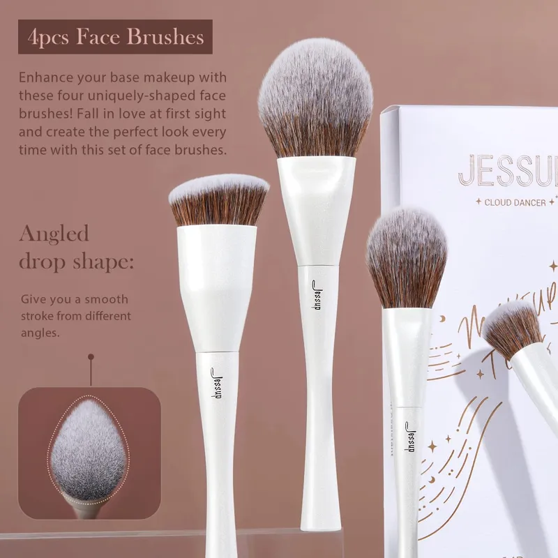 Jessup conjunto de pincéis de maquiagem, 4-14 peças, pincéis de maquiagem premium, base sintética, corretivo, pó, sombra, pincel de mistura t343