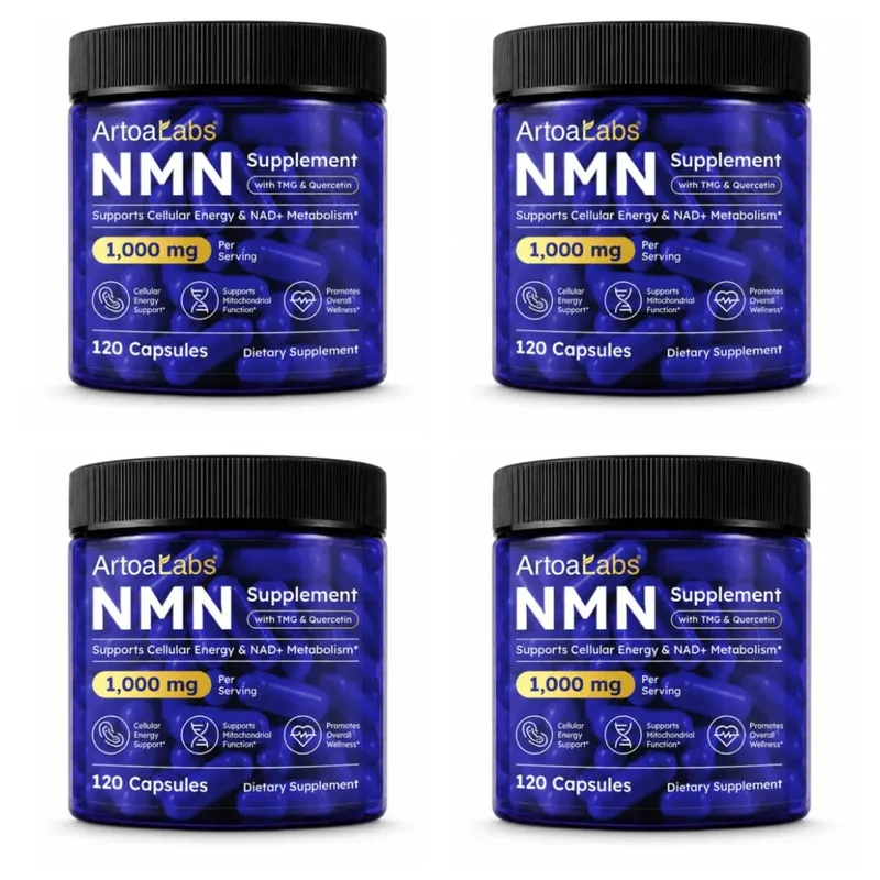 Cápsulas NMN NAD + e suporte de energia celular com TMG Quercetina Resveratrol Função mitocondrial e saúde antioxidante 120 contagens