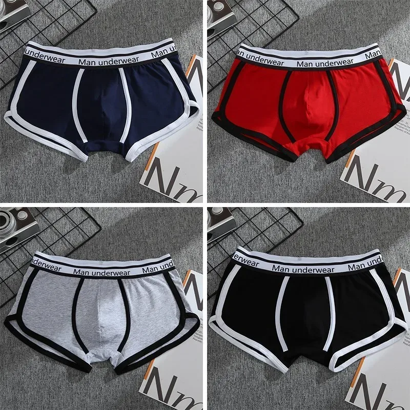 1/4 pçs roupa interior masculina boxers calcinha de algodão respirável sólido boxershorts masculino meados de cintura cuecas tendência homem shorts homme