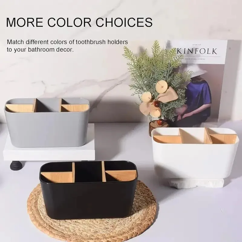 Suporte para pincéis de maquiagem com bambu, 5 espaços, divisórias, multiuso, pincel de maquiagem, ferramentas cosméticas, batom, organizador de armazenamento de mesa