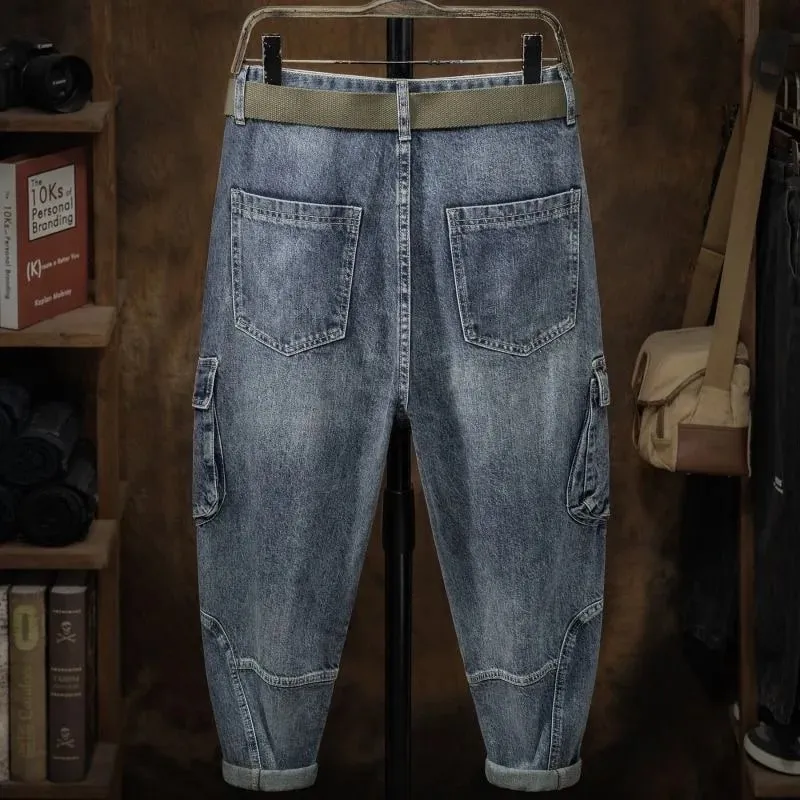 2023 Spring and Autumn New Classic Fashion With Solid Color Cargo Jeans Men Casual Loose Comfortable High Quality Pants 28-36