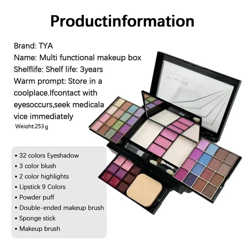Kit de maquiagem conjunto completo para mulheres, multifuncional, tudo em uma caixa, novo 46 cores, batom, sombra, pincel de sobrancelha, paleta de maquiagem