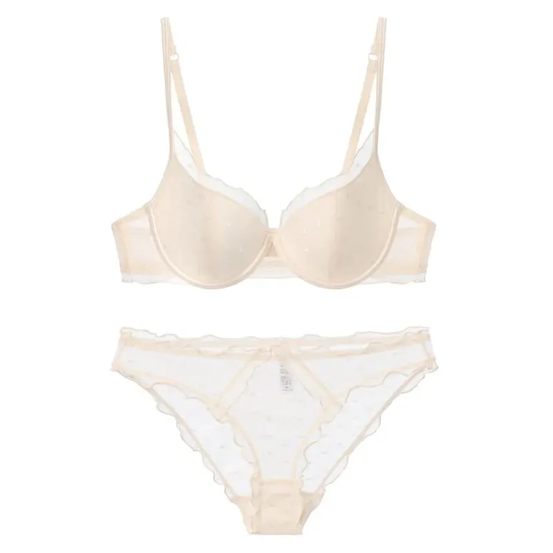 Sutiã de bolinhas de renda francesa conjunto de duas peças pequeno peito coleta e levantamento anti-flacidez lateral conjunto de lingerie de coleta de peito — image 3