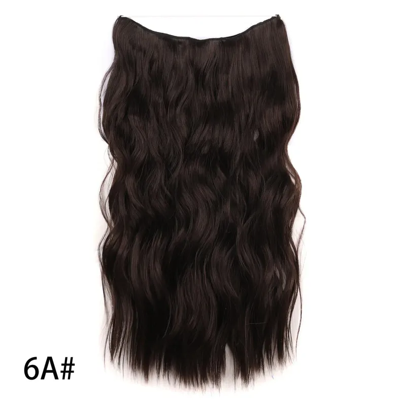 Extensões de cabelo de fio invisível sintético longo 4 clipes em onda encaracolado peruca para mulheres 20 Polegada extensões de cabelo de linha de peixe secreto