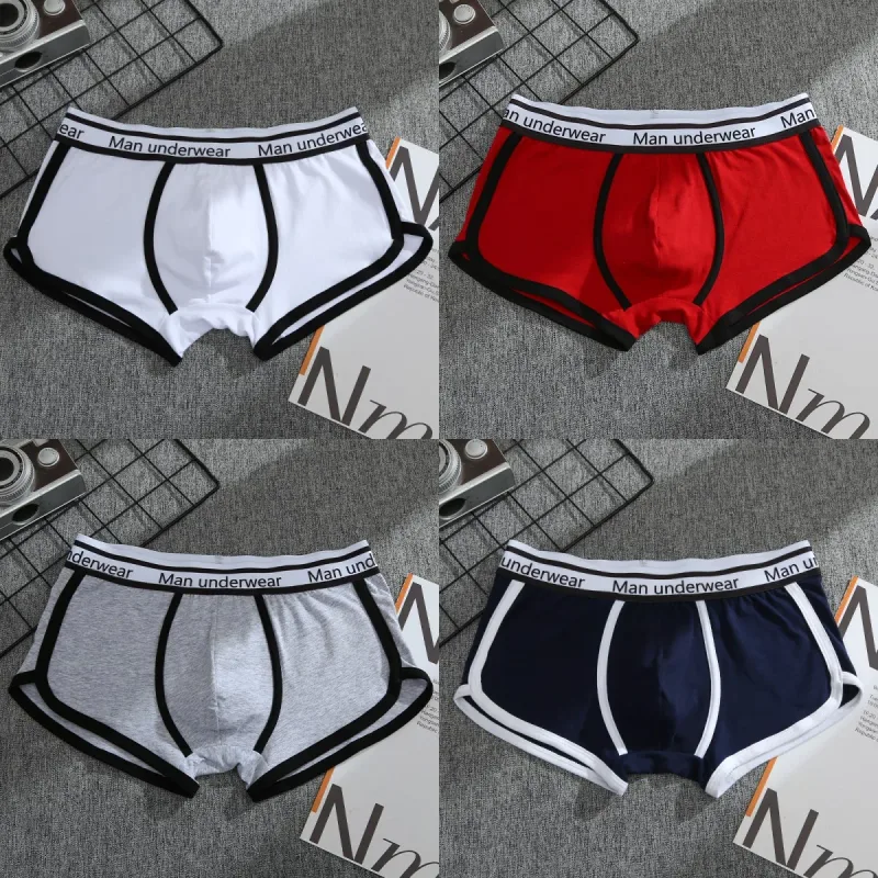 1/4 pçs roupa interior masculina boxers calcinha de algodão respirável sólido boxershorts masculino meados de cintura cuecas tendência homem shorts homme