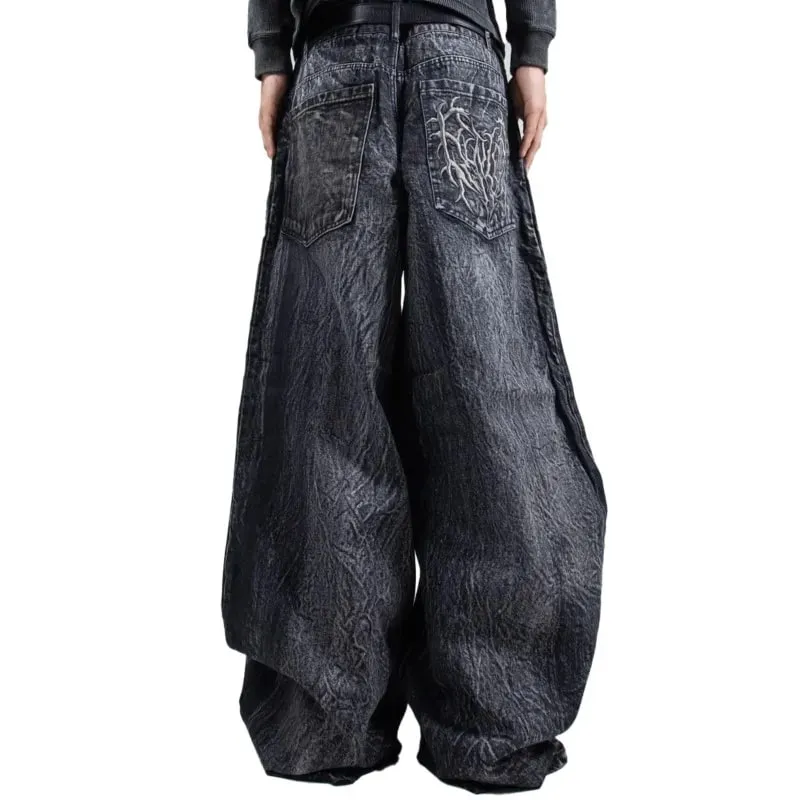 Y2k retro oversized baggy unissex esfregar calças fantasma jeans homens alta rua aranha bordado remendo hip hop streetwear gótico