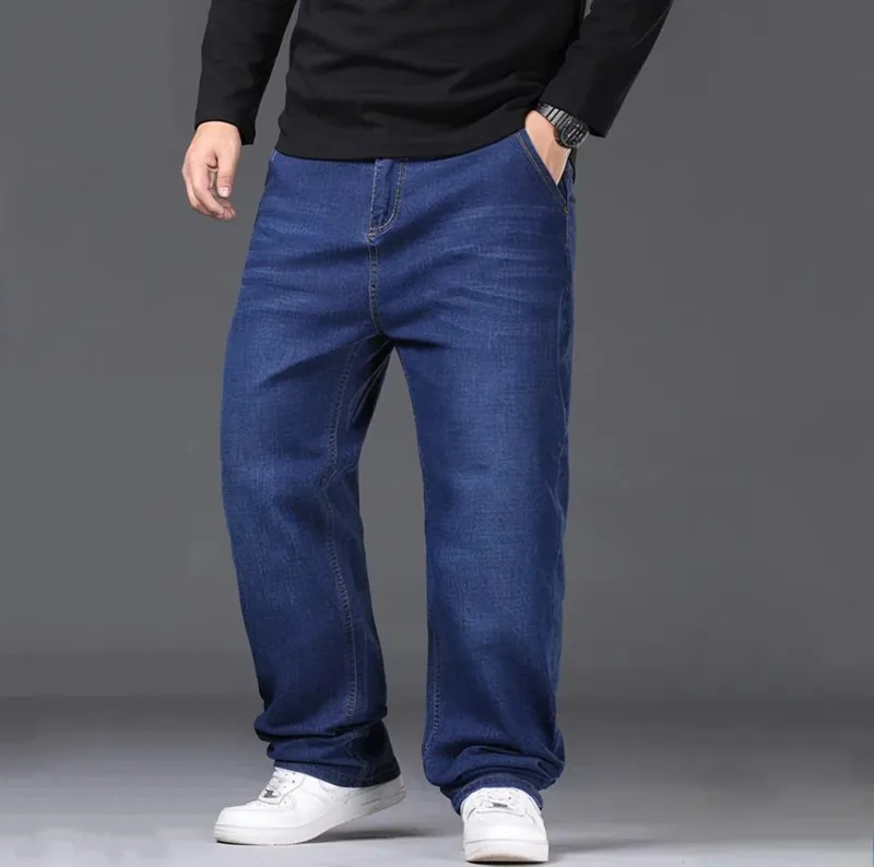 29-50 tamanhos calças de brim estiramento masculino perna reta calças jeans estendido dimensionamento azul preto streetwear relaxado ajuste para o trabalho casual novo — image 4