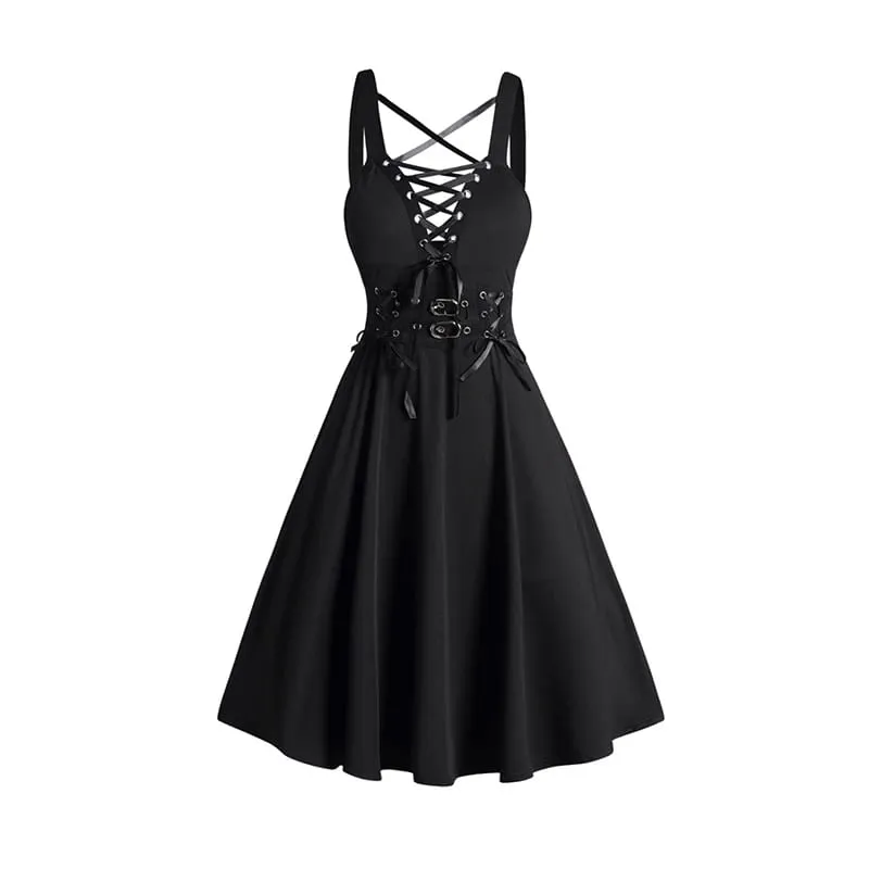 2025 conjuntos de vestidos góticos femininos cor sólida frente aberta colheita jaqueta e rendas até fivela cinta vestido cruzado roupa