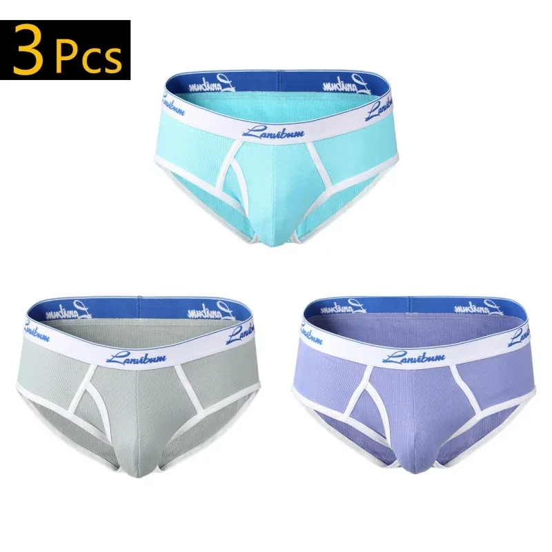 1/3 PCS Nova Roupa Interior Masculina Meados de Cintura Fio de Algodão Respirável Cor Sólida Roupa Interior Juvenil Calças Triângulo Masculinas