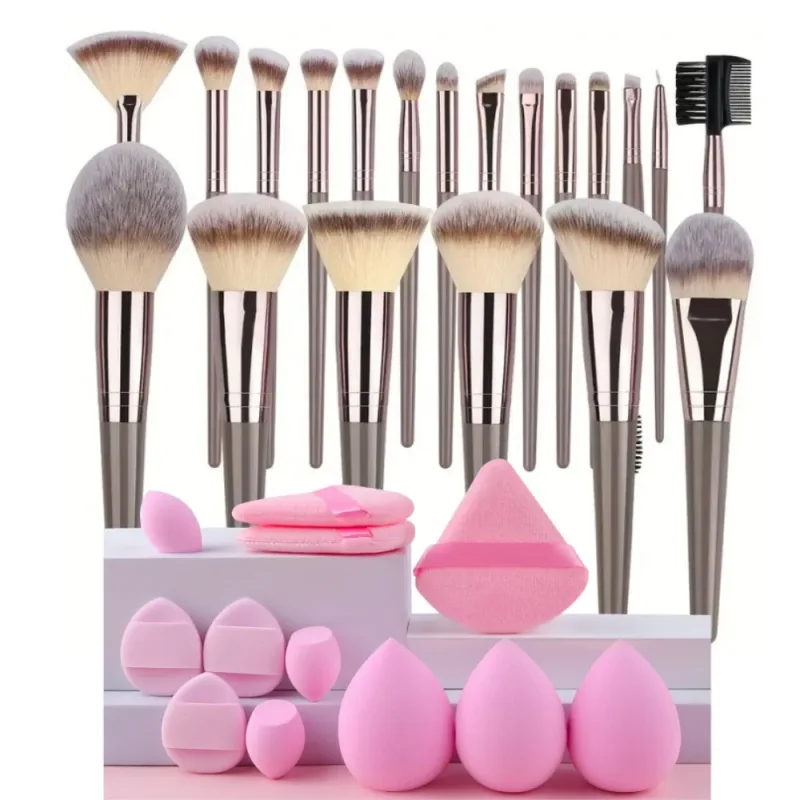 1-20 pçs pincéis de maquiagem conjunto sombra de olho fundação blush iluminador corretivo ferramenta de beleza feminina puffs beleza esponjas polegar puffs